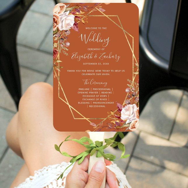 Abanico Programa de Boda Floral de Otoño en Naranja Quemad (Subido por el creador)