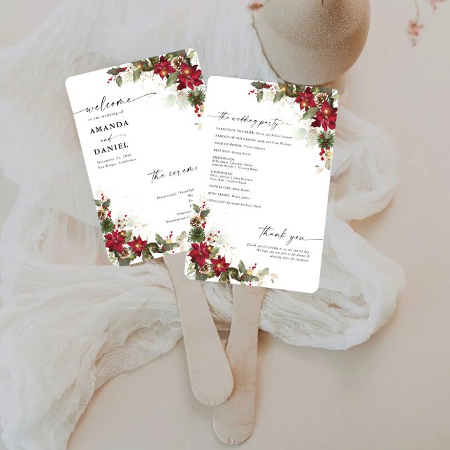 Abanico Programa de Boda Floral de Pino Rústico Poinsettia (Subido por el creador)