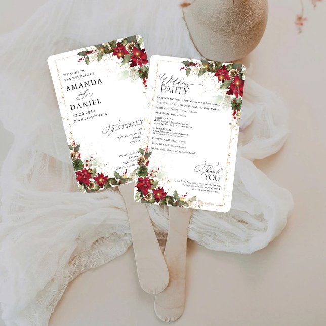 Abanico Programa de Boda Floral de Pino Rústico Poinsettia (Subido por el creador)