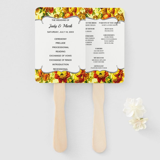 Abanico Programa de Boda Floral de Primavera (Anverso y reverso)