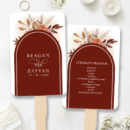 Abanico Programa de Boda Floral de Terracota con Hierba de
