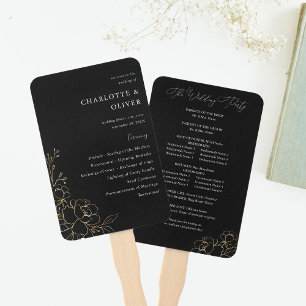 Abanico Programa de Boda Floral Dorada - Negro