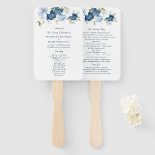 Abanico Programa de Boda Floral Dusty Blue Script