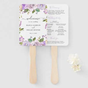 Abanico Programa de boda floral elegante acuarela lila