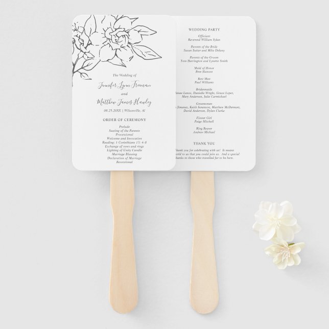 Abanico Programa de Boda Floral Elegante de Línea Artístic (Anverso y reverso)