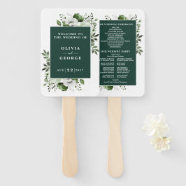 Abanico Programa de Boda Floral Elegante Verde Esmeralda