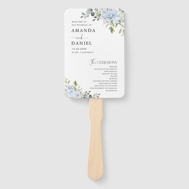 Abanico Programa de Boda Floral Eucalipto Azul Polvoriento (Anverso)