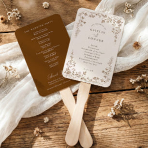 Abanico Programa de Boda Floral Francés Marrón Vintage