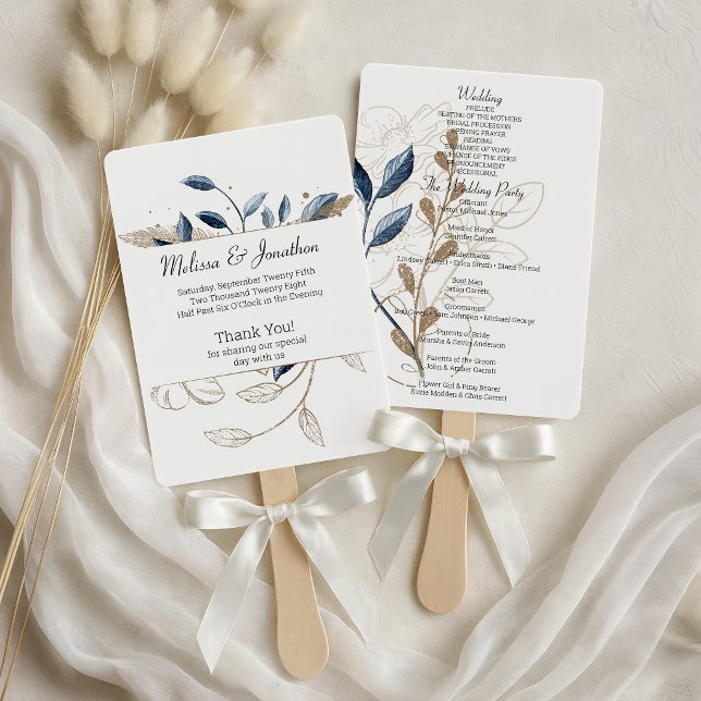 Abanico Programa de Boda Floral Moderno Azul Dorado Elegan (Subido por el creador)
