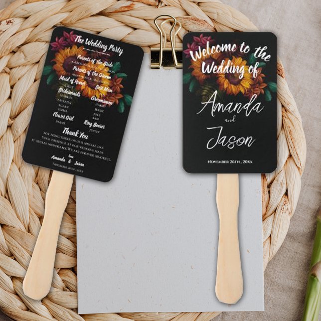 Abanico Programa de Boda Floral Naranja quemada en bonito (Pretty Rustic Burnt Orange Floral Wedding Program Hand Fan)