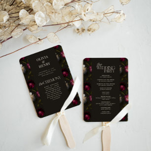 Abanico Programa de Boda Floral Oscuro Elegante Burgundy