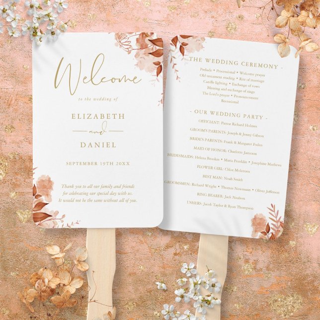 Abanico Programa de Boda Floral Otoño de Oro (Gold Autumn Fall Floral Wedding Program Hand Fan)