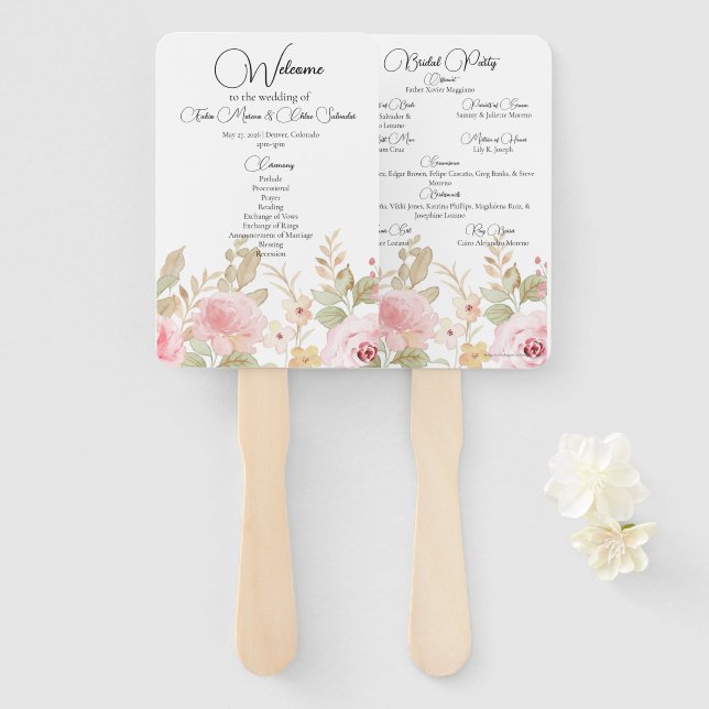 Abanico Programa de Boda Floral Personalizado y Elegante (Anverso y reverso)