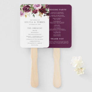 Abanico Programa de Boda Floral Púrpura Ciruela Elegante