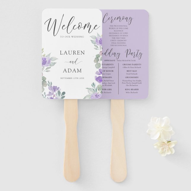 Abanico Programa de Boda Floral Púrpura Moderno (Anverso y reverso)