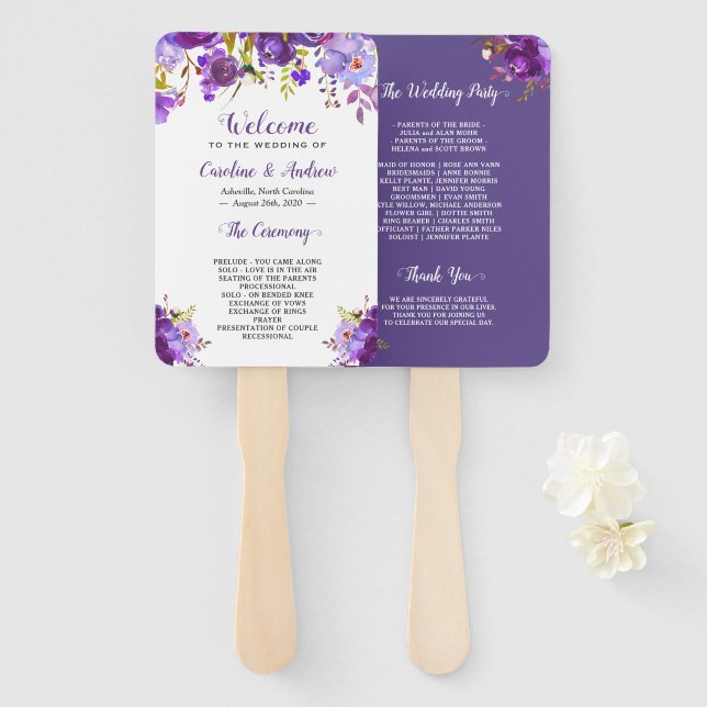 Abanico Programa de Boda Floral Púrpura Ultra Violeta (Anverso y reverso)