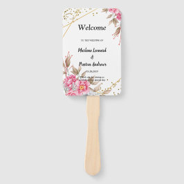 Abanico Programa de Boda Floral Rosa Geométrica con marco 