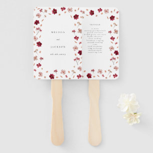 Abanico Programa de boda floral rosa rojo y crema prensado