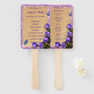 Abanico Programa de Boda Floral Rústica de Madera Púrpura