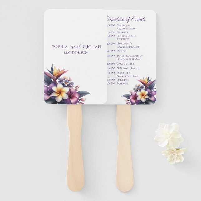 Abanico Programa de Boda Floral Tropical (Anverso y reverso)
