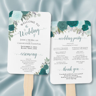 Abanico Programa de Boda Floral verde azulada y Turquesa E