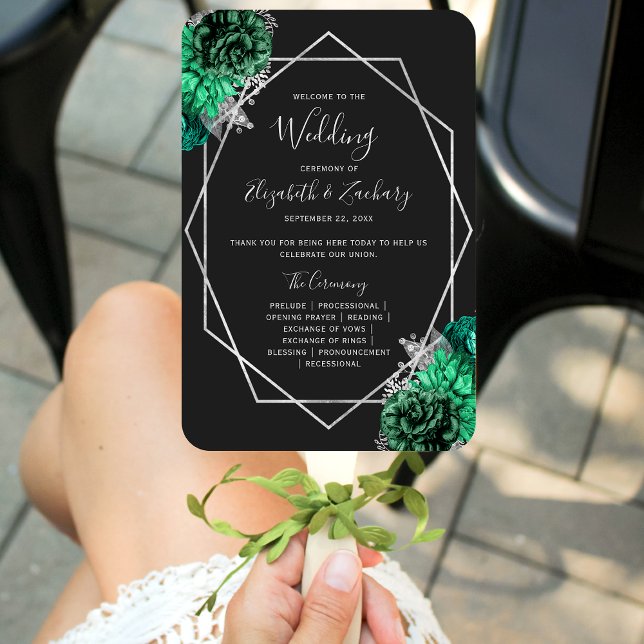 Abanico Programa de Boda Floral Verde Esmeralda Plateado N (Subido por el creador)