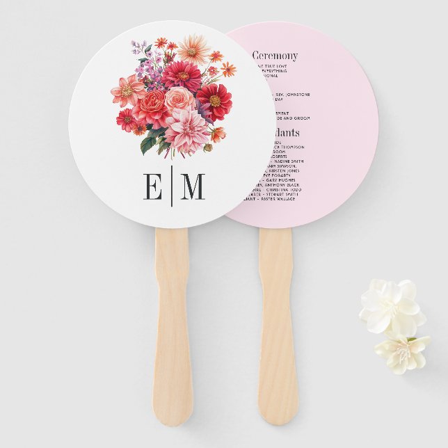 Abanico Programa de Boda Floral Vibrante (Anverso y reverso)