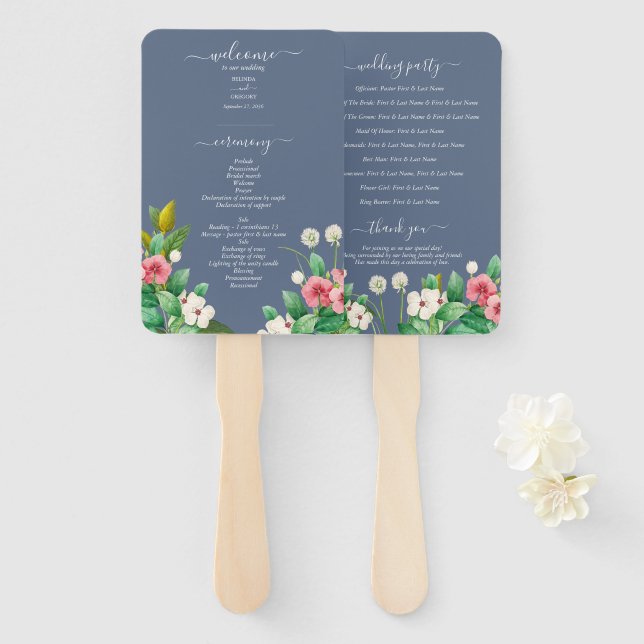 Abanico Programa de Boda Flores Silvestres Violeta Azul Po (Anverso y reverso)