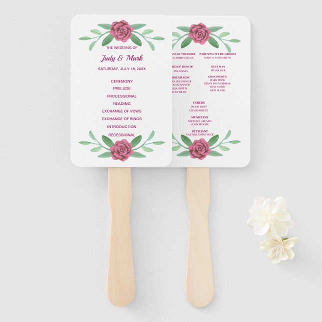 Abanico Programa de Boda Foliage Floral Pink (Anverso y reverso)
