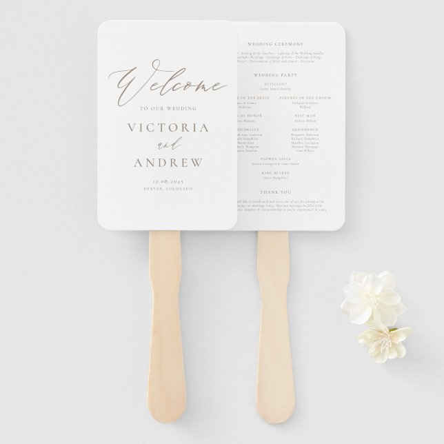 Abanico Programa de Boda Formal con Tipografía Simple Taup (Anverso y reverso)