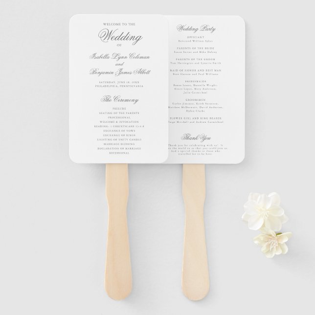 Abanico Programa de boda formal gris tradicional elegante (Anverso y reverso)