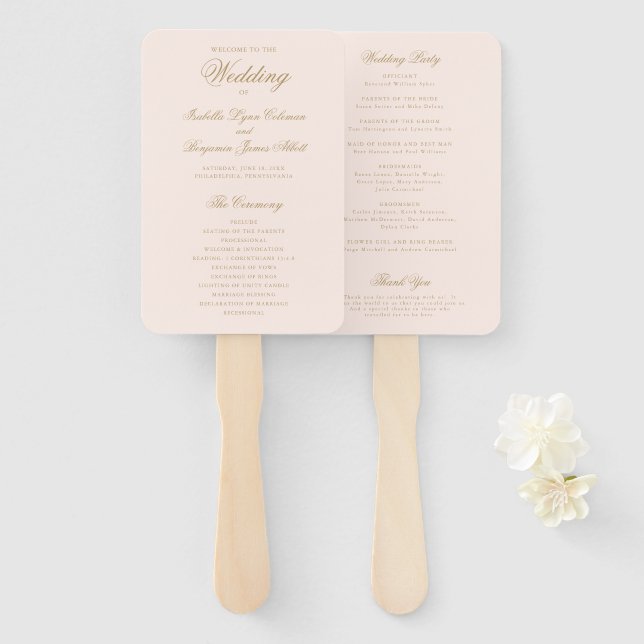 Abanico Programa de Boda Formal Rosa Clásico Tradicional (Anverso y reverso)