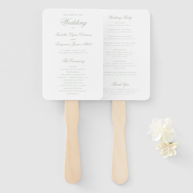 Abanico Programa de Boda Formal Verde Menta Tradicional (Anverso y reverso)