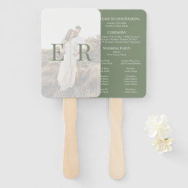 Abanico Programa de Boda Fotográfica de Monograma Verde Ol