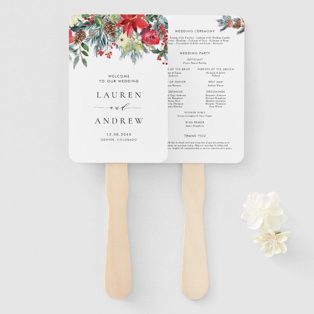 Abanico Programa de Boda Garland Watercolor Invierno Bloom (Anverso y reverso)