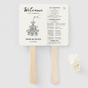 Abanico Programa de Boda Graciosa de Champagne ilustrado a