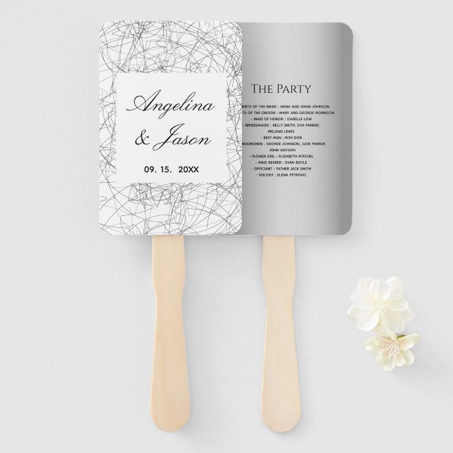 Abanico Programa de Boda Gris Moderno (Anverso y reverso)