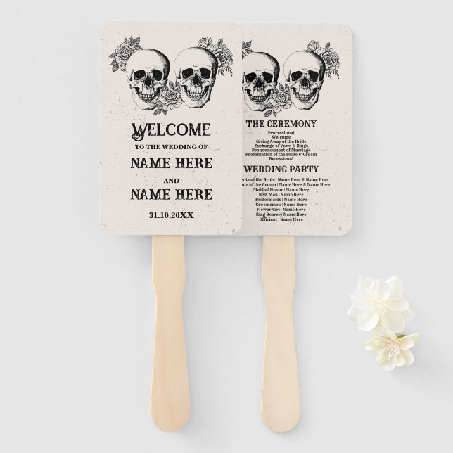 Abanico Programa de boda Hand Fan Halloween Cráneo gótico (Anverso y reverso)