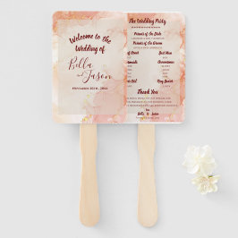 Abanico Programa de Boda Mármol Naranja Dorado Melocotón F