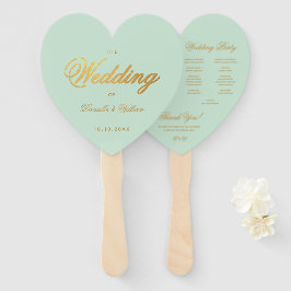 Abanico Programa de Boda Menta con Letra Falsa Dorada y Co