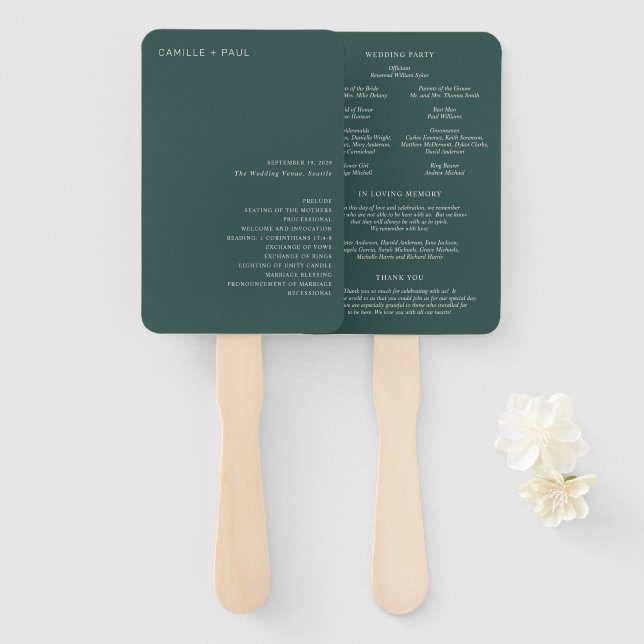 Abanico Programa de Boda Minimalista Bosque Elegante (Anverso y reverso)