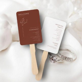 Abanico Programa de Boda Minimalista de Color Marrón Choco