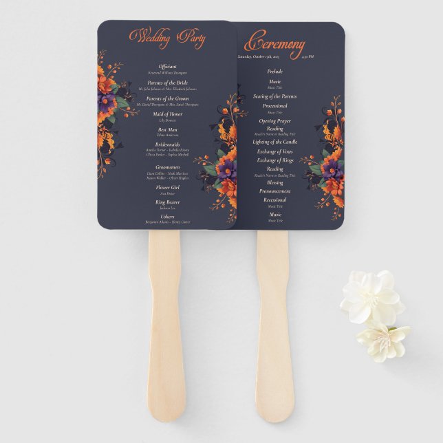 Abanico Programa de boda minimalista gótico elegante (Anverso y reverso)