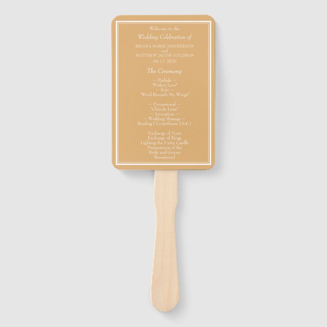 Abanico Programa de boda minimalista moderno amarillo con  (Anverso)