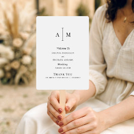 Abanico Programa de Boda Minimalista Monograma Blanco Negr