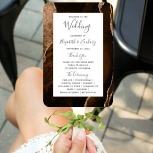 Abanico Programa de Boda Mocha Brown Gold Agate