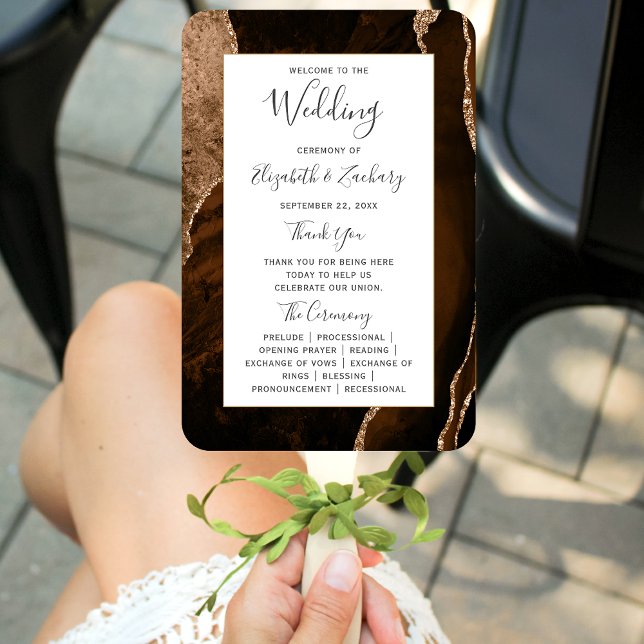 Abanico Programa de Boda Mocha Brown Gold Agate (Subido por el creador)