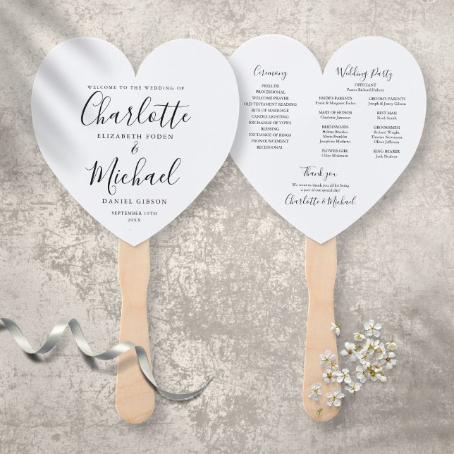 Abanico Programa de Boda Moderno Blanco y Negro Corazón (Subido por el creador)