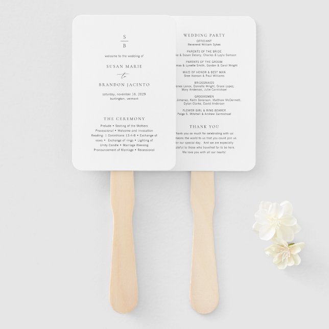 Abanico Programa de Boda Moderno Blanco y Negro Limpio (Anverso y reverso)
