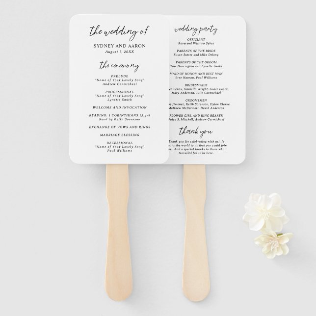 Abanico Programa de Boda Moderno de Sydney (Anverso y reverso)